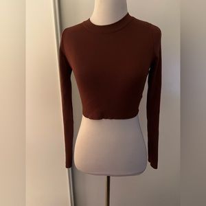 Naked wardrobe brown long sleeve crop top sz S